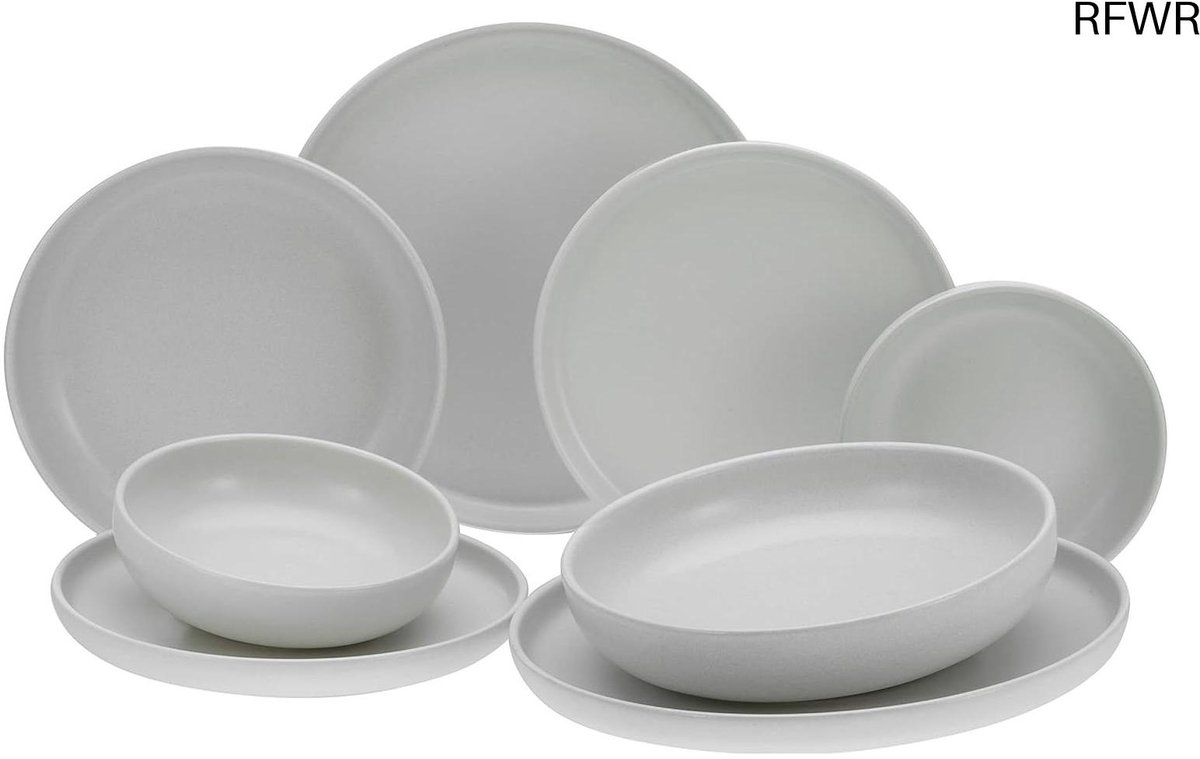 RFWR® 8-delige serviesset van aardewerk in offwhite - Vaatwasser- en magnetronbestendig