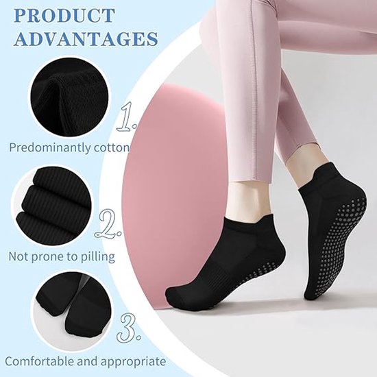 4 paar - Sokken - Pilatessokken - Yogasokken - Antislipsokken - Pilates antislipsokken - Dames antislipsokken - antislip yogasokken - vloersokken voor thuis - voor Pilates, trampoline, fitness, ballet - zwart van Toorx — afbeelding 4