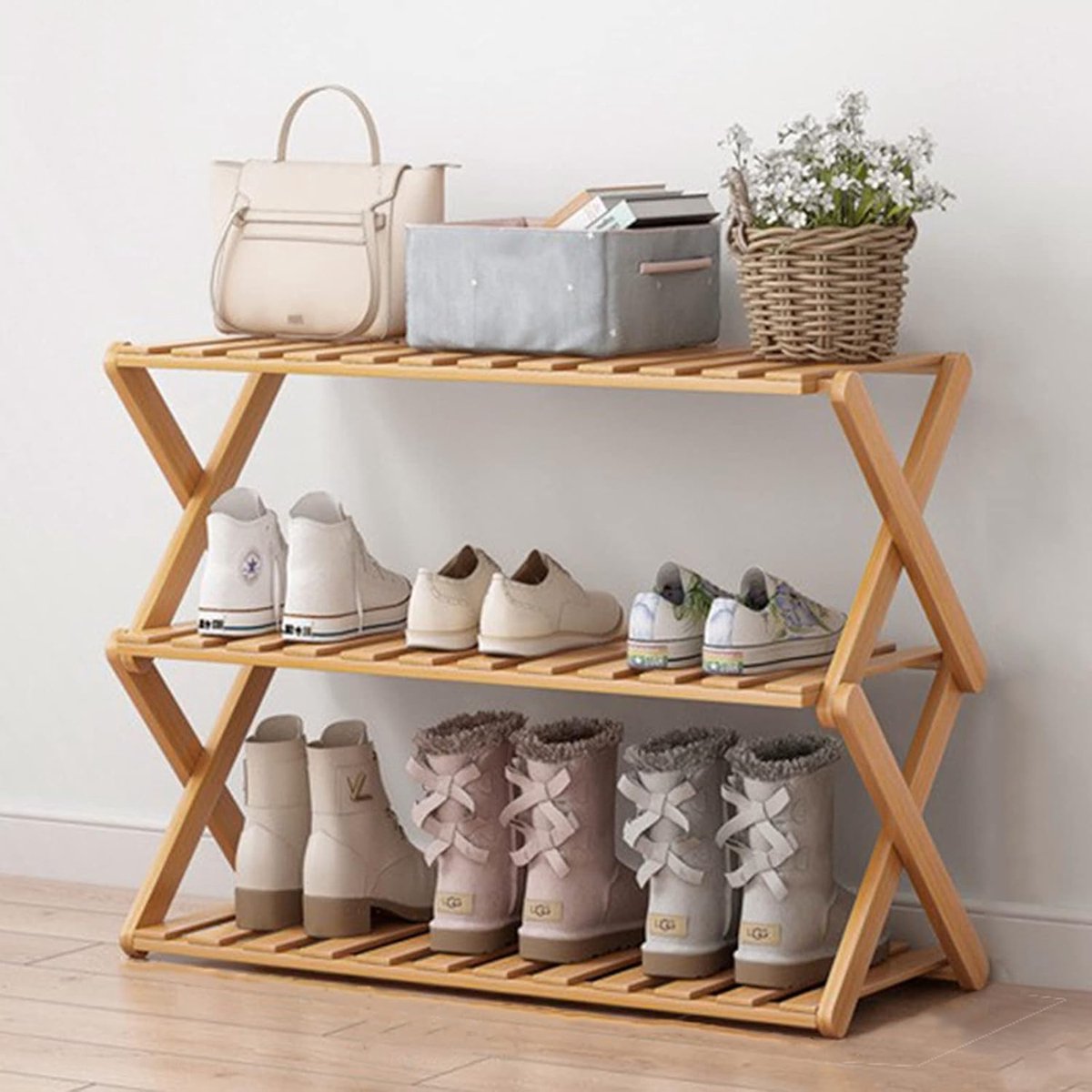 Opvouwbaar 3-laags schoenenrek - bamboe - 50 x 46 x 26 cm