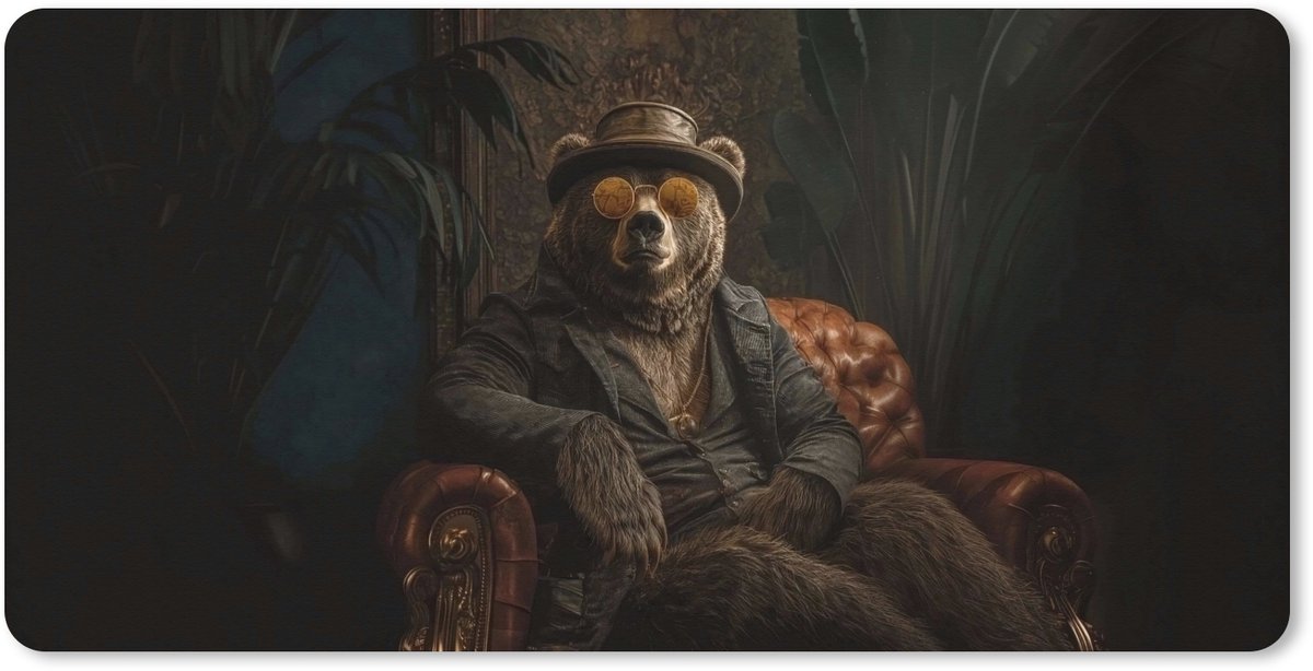 Muismat XXL 80x40 cm - Bureau onderlegger - Bureau mat Beer - Bruin - Pak - Hoed - Bureaumat - Gaming mousepad xl - Bureaulegger groot - Computer deskmat