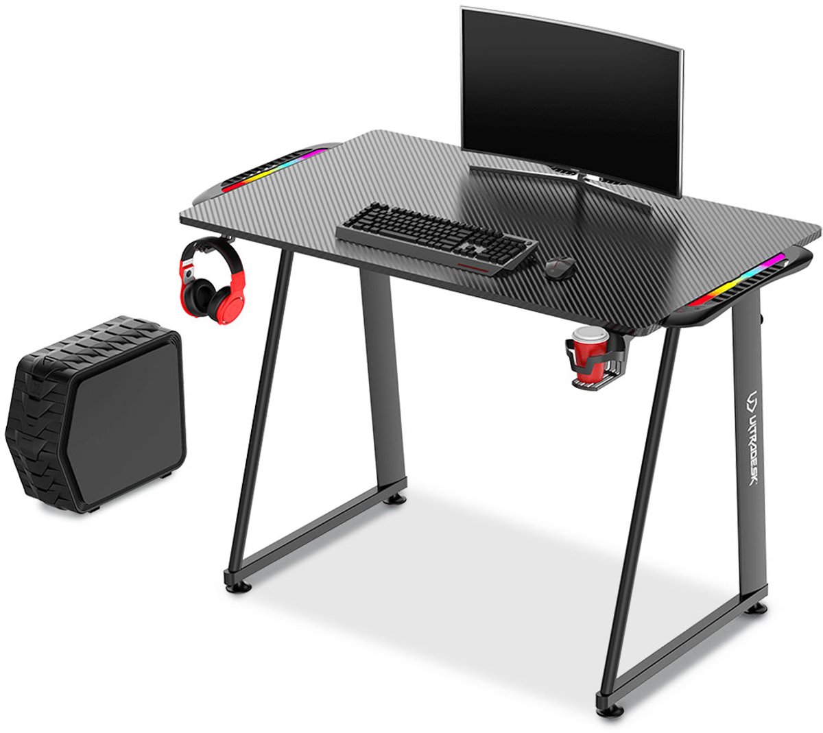 Ultradesk ENTER V2 LED RGB – Compact Gamingbureau met RGB-verlichting – Ideaal voor Console, Laptop & PC – Inclusief Accessoires