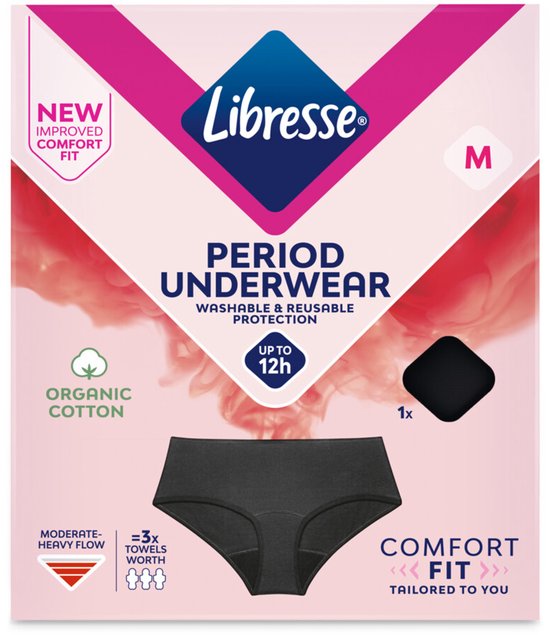 Libresse Menstruatie Ondergoed Wasbaar - zwart biologisch katoen - Medium