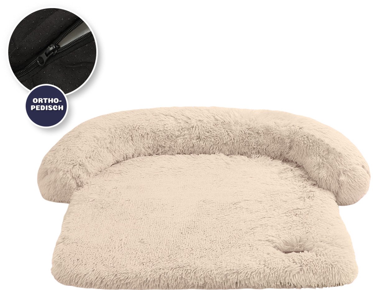 Pet Perfect Fluffy Hondendeken – Hondenkleed – Bankbeschermer – Orthopedisch –Wasbaar – Beige – M