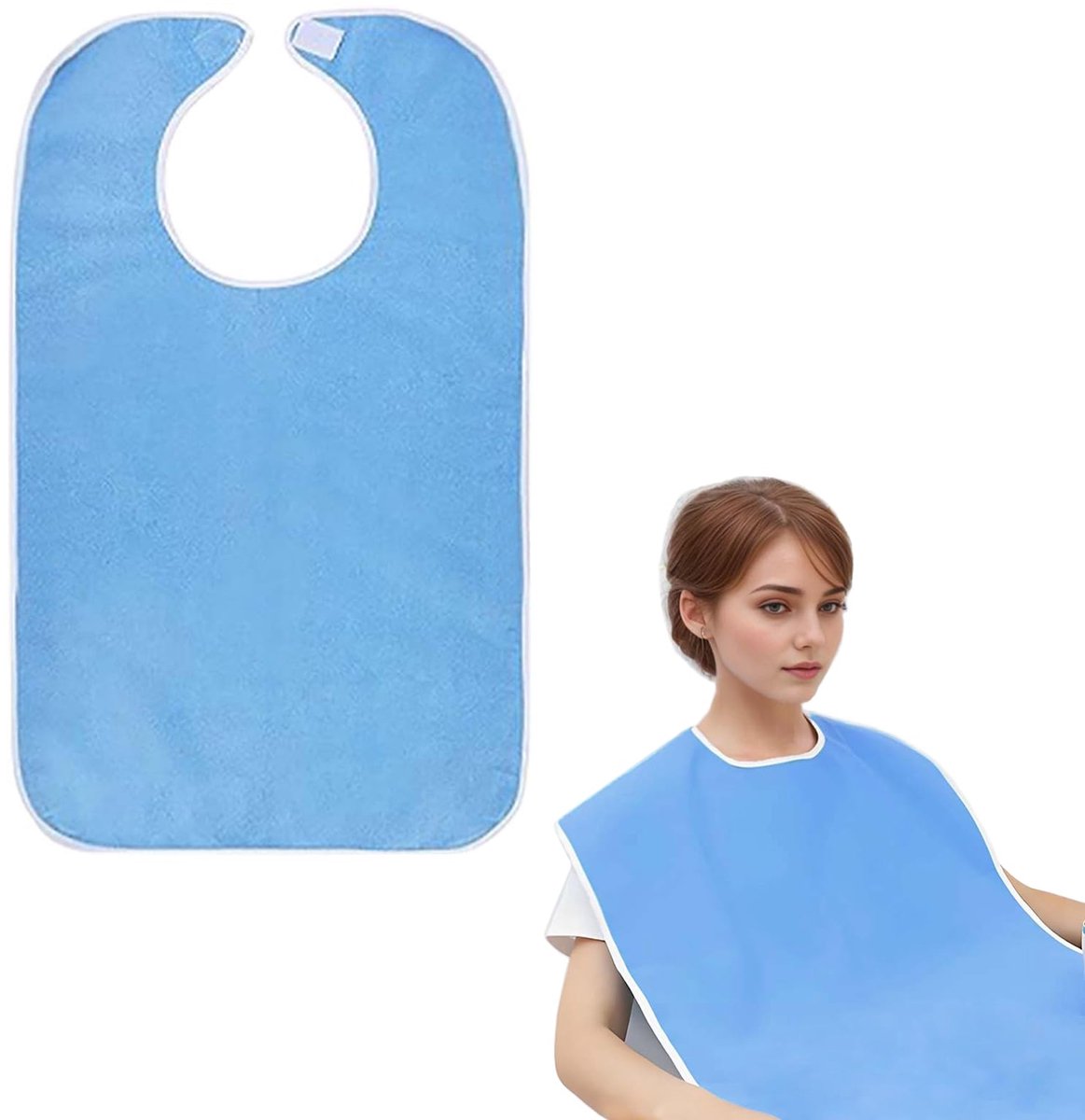 Herbruikbaar Wasbaar Waterdicht Badstof Slabbetje - Unisex Kledingbeschermer - Voor Volwassenen en Senioren - Lichtblauw