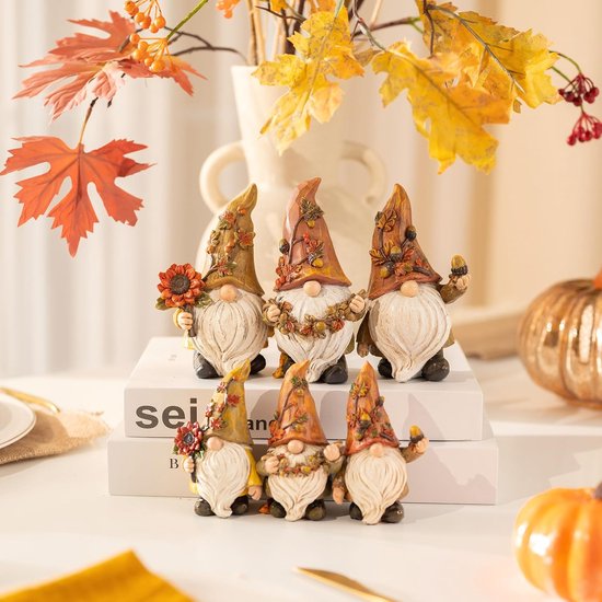 Autumn Gnomes Tafeldecoratie voor Thuis - Set van 3 Herfstdecoraties - Houten Tuin Gnomes Beeldjes voor Binnen, Buiten, Bureau, Kantoor, Halloween, Thanksgiving Decoraties, 5 Inch van Merkloos	 — afbeelding 2