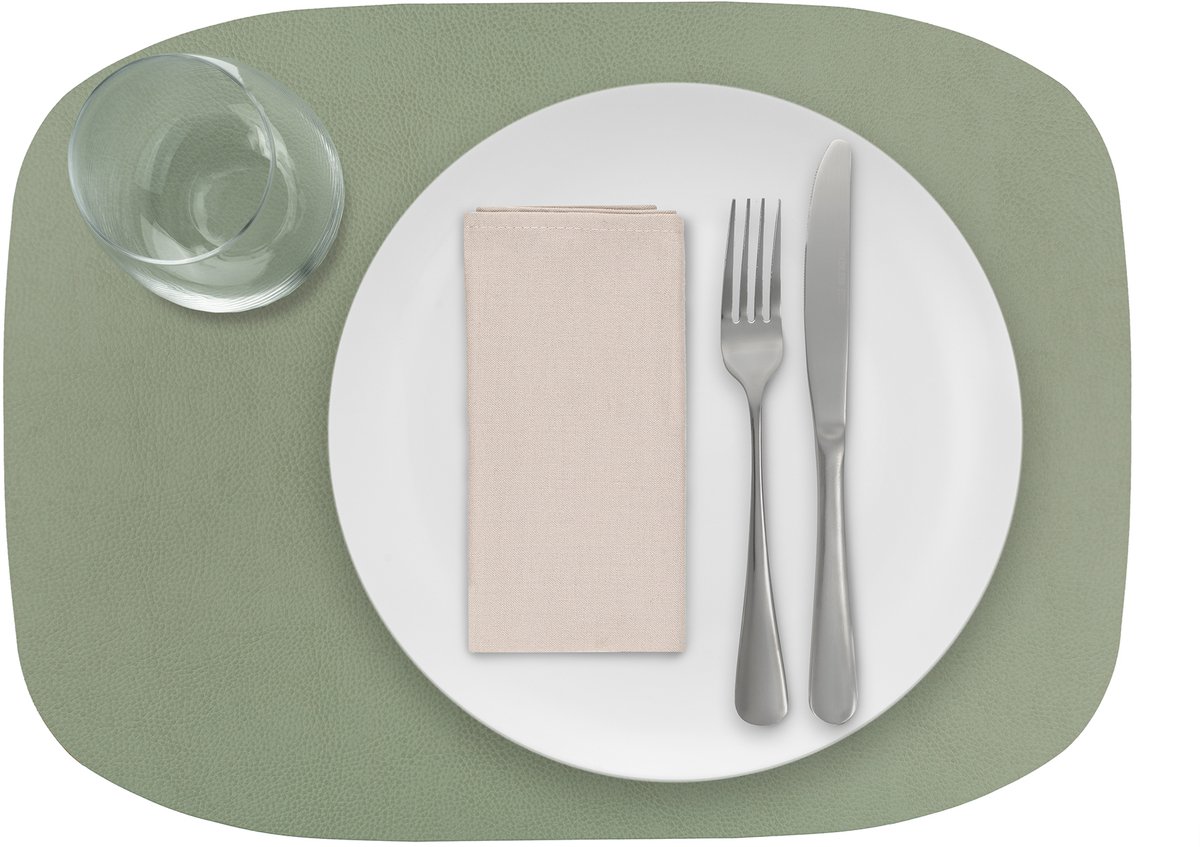 1x Skinnatur Placemat leder – Laurel – groen – 45x33cm - gerecycleerd leer – tafeldecoratie - onderlegger