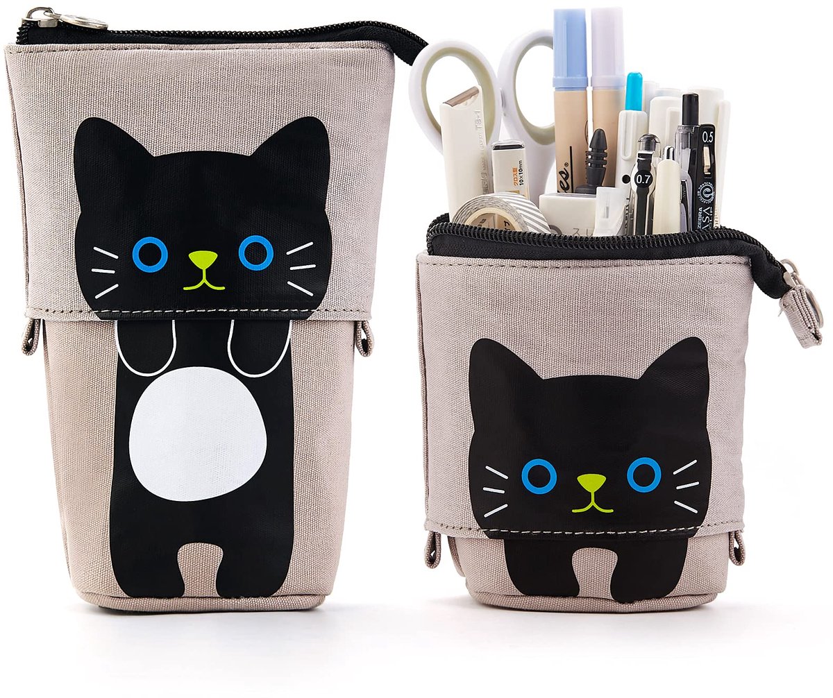 Uitschuifbaar Pennenetui - Staand Canvas Etui voor School & Werk - Grijs