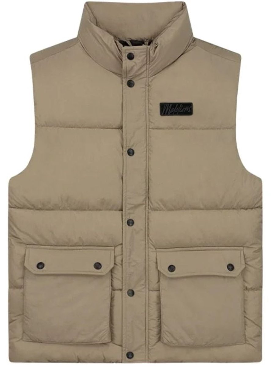 Malelions Crinkle Padded Vest Taupe Bruin