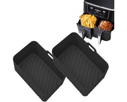 Siliconen Mal voor de Heteluchtfriteuse - Heteluchtfriteuse Accessoires - Olie Afvoeren Design - Rechthoekige Heteluchtfriteuse Ovenschaal - Zwart - 19,5x12,7x7 cm - 2 Stuks