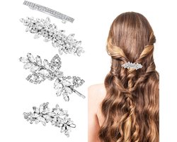 4-delige zilveren haaraccessoire met strass, bruidshaaraccessoires voor vrouwen, glanzende clips voor de bruid, haarspeldversieringen met kristal voor afstudeerfeesten