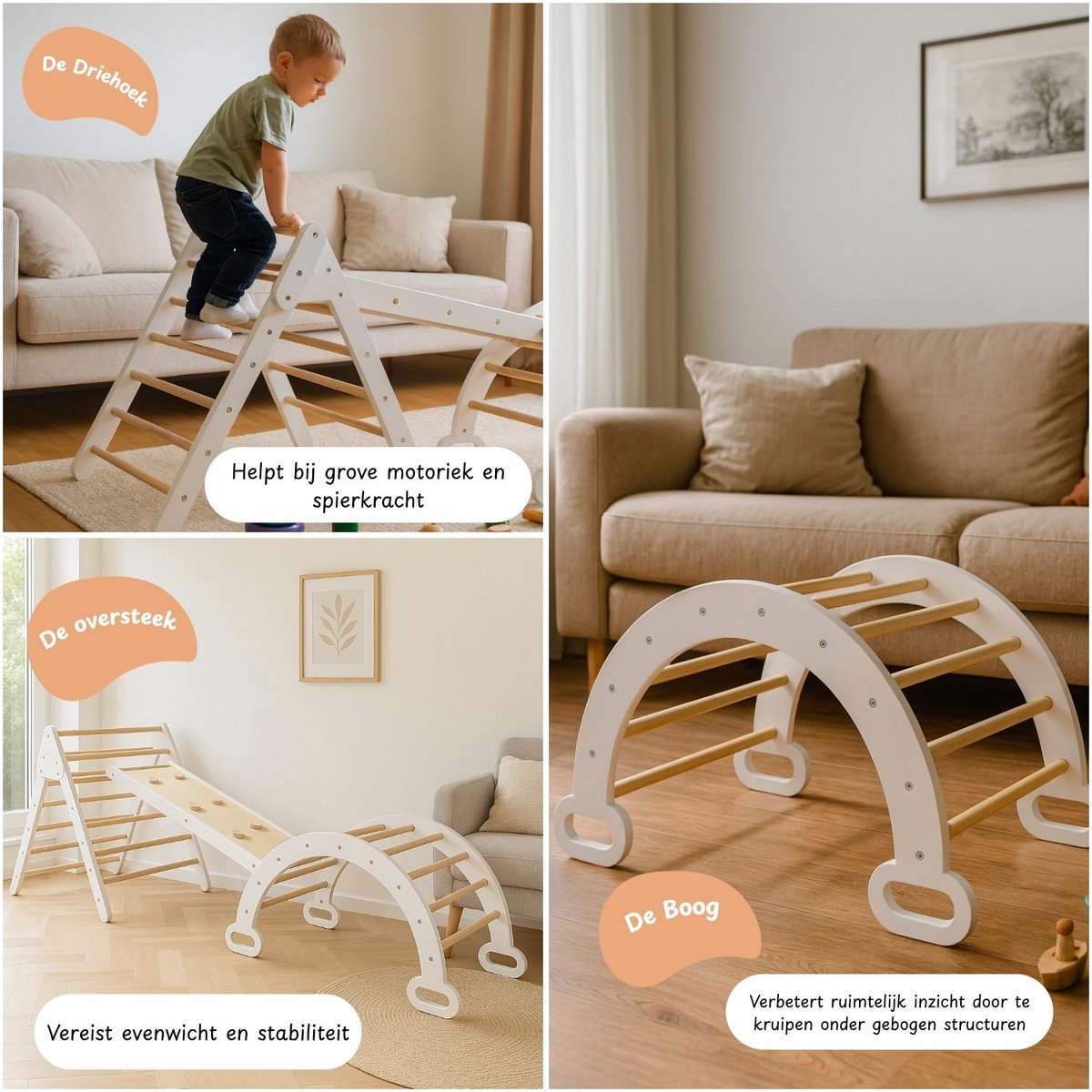 Maxx Kidz - Houten Klimrek - Pikler Driehoek met Glijbaan - Klimboog voor Binnen - Baby Speeltoestel - Hout Peuter Speelgoed - Leerzame Klimdriehoek — afbeelding 3