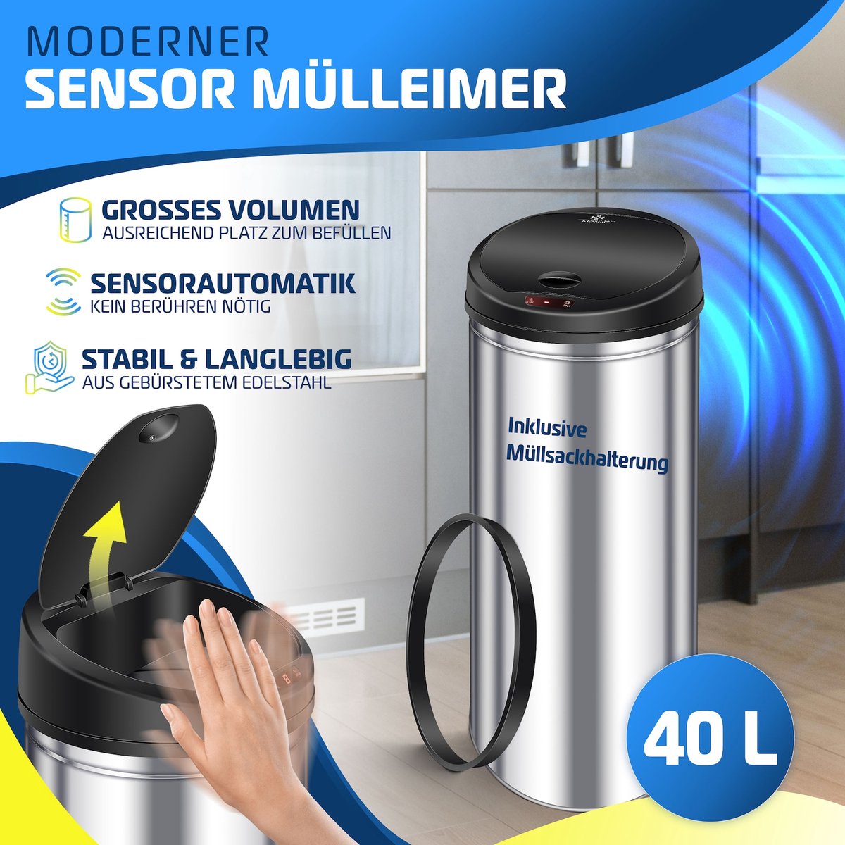 KESSER® Automatische sensor-prullenbak Afvalbak RVS Prullenbak