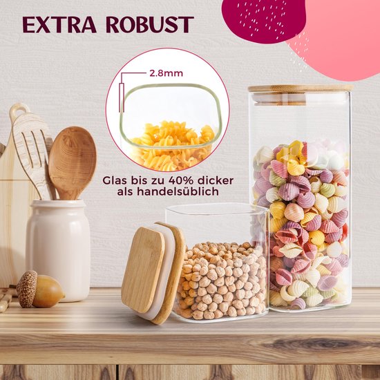 Premium Voorraadpotten, vierkant, 650 en 1050 ml, extra robuust