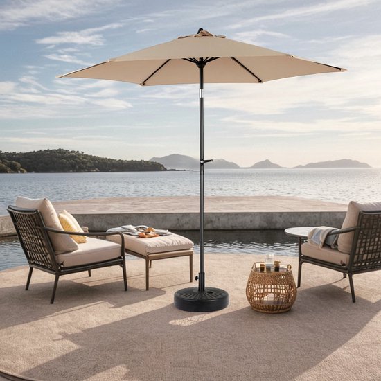 Parasol double rectangulaire Merax 9 pieds kaki avec mécanisme pivotant sans base, Groot parasol pour Jardin, terrasse ou piscine