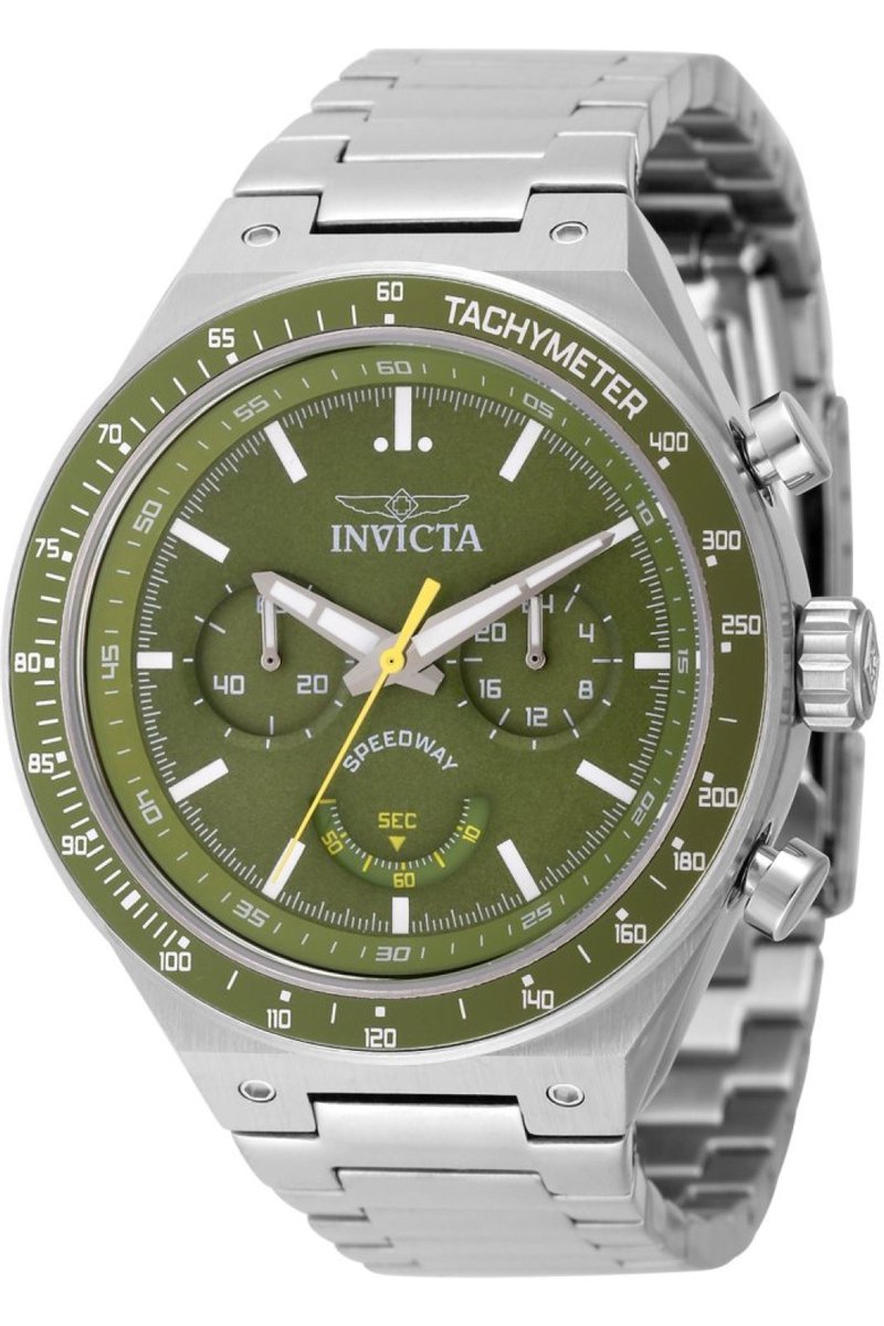 Invicta Speedway 49380 Heren Horloge - Waterdicht - Analoog - Quartz Uurwerk - Roestvrij Staal met groene Wijzerplaat - 44mm