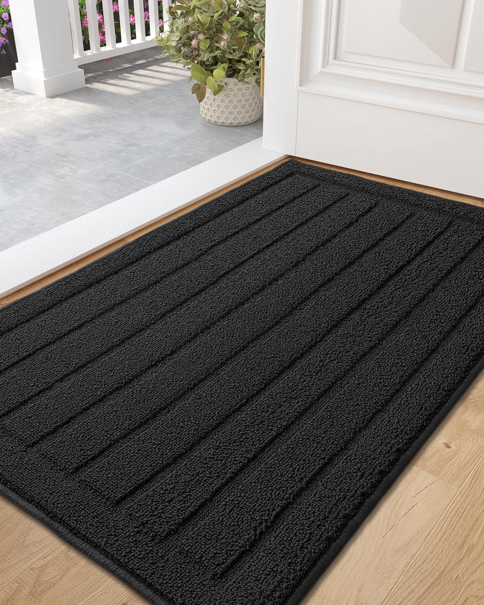 Unyqoos Absorberende en Antislip Deurmat voor Binnen met Eenvoudige Reiniging 50 x 90 cm Zwart