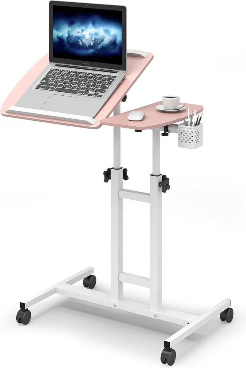 Thuys – Bedtafeltje Met Wielen – Laptopstandaard – 40 x 68 x 89cm – Roze