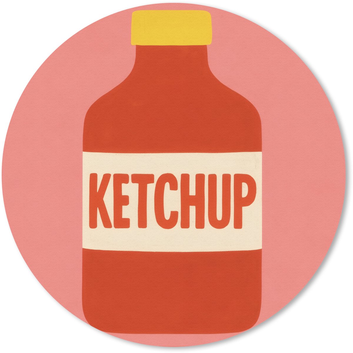 Muismat rond 20x20 cm - Mousepad Ketchup - Fles - Rood - Minimalistisch - Ronde muismatten