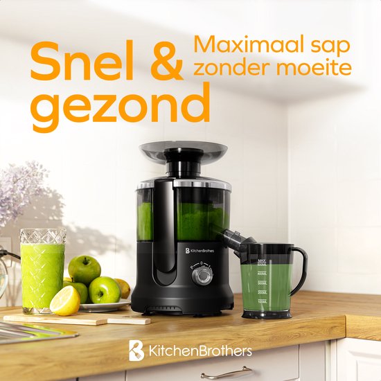 KitchenBrothers Sapcentrifuge - Voor Groenten en Fruit - Juicer - Met Pulpcontainer - 500ml - 600W - Zwart van KitchenBrothers — afbeelding 2