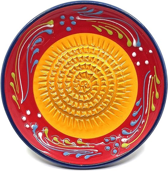 Planche à râper en céramique - idéale pour le gingembre et le fromage - faite à la main - rouge/orange - 12 cm