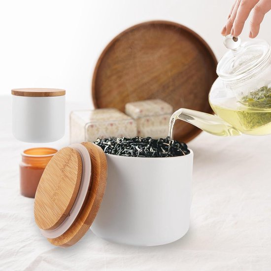 Allecto Plus - Set de 3 pots en céramique avec couvercle 260 ml - Sucrier Witte et salière pour herbes de cuisine - sucre café thé - pots de rangement dans la cuisine 75 caractères.