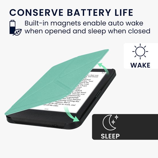 kwmobile e-reader hoesje geschikt voor Kobo Clara BW / Colour hoes - Ereader flip case met standaard - E reader cover van kunstleer - In mintgroen van Merkloos — afbeelding 2