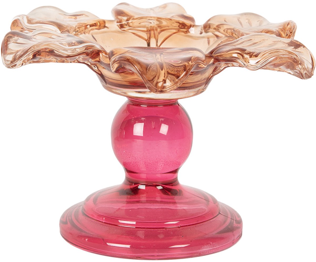 Clayre & Eef Waxinelichthouder Ø 14x9 cm Oranje Glas