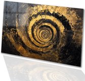 Gouden en zwarte spiraalvormen - Spiraal schilderijen glas - Schilderijen vorm - Abstracte kunst - Schilderijen op plexiglas - Woonkamer decoratie - acrylglas 60x40 cm