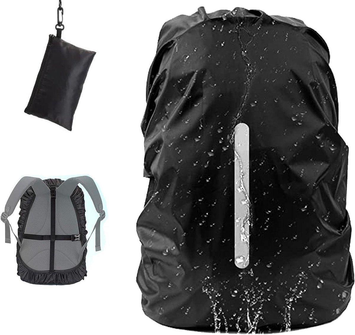 Allecto Plus - Waterdichte rugzak regenhoes met reflecterende riem en anti-slip kruisgesp - Zwart - Maat M - Voor 26-40L rugzak - Regendicht en sneeuwdicht
