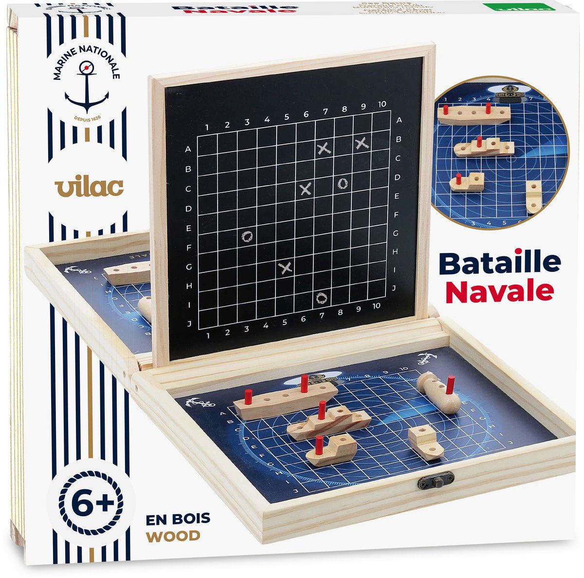 Vilac houten bordspel Zeeslag strategisch kinderspel marinespel.