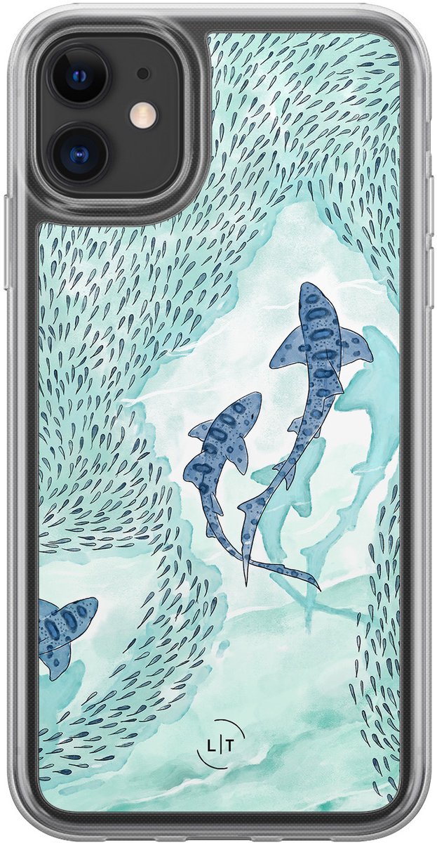 Hoesje geschikt voor iPhone 11 - Baby shark - 2in1 backcover - Print / Illustratie - Blauw - Leuke Telefoonhoesjes