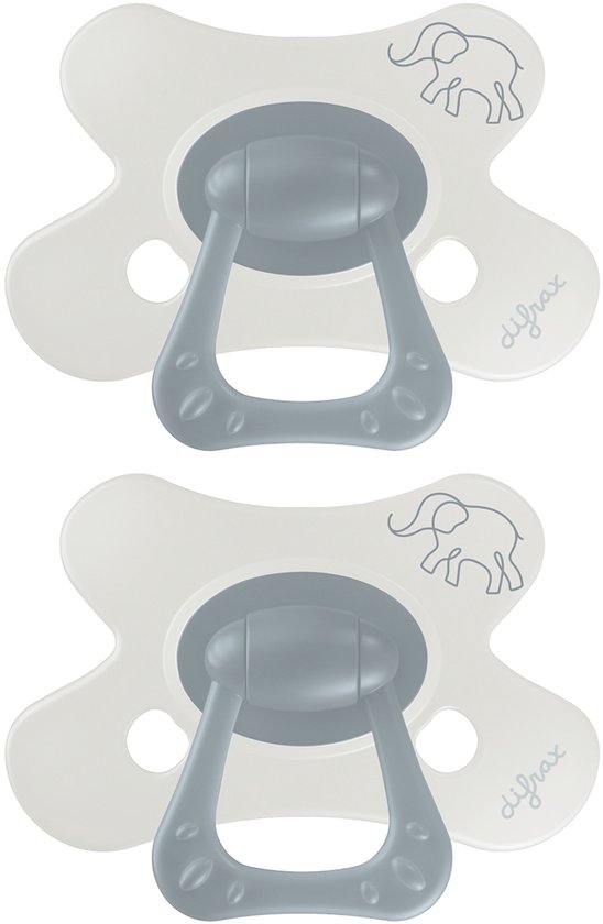 Difrax Natural Fopspeen - 6 tot 12 Maanden - Olifant - Grijs Olifantenprint - 2 Stuks