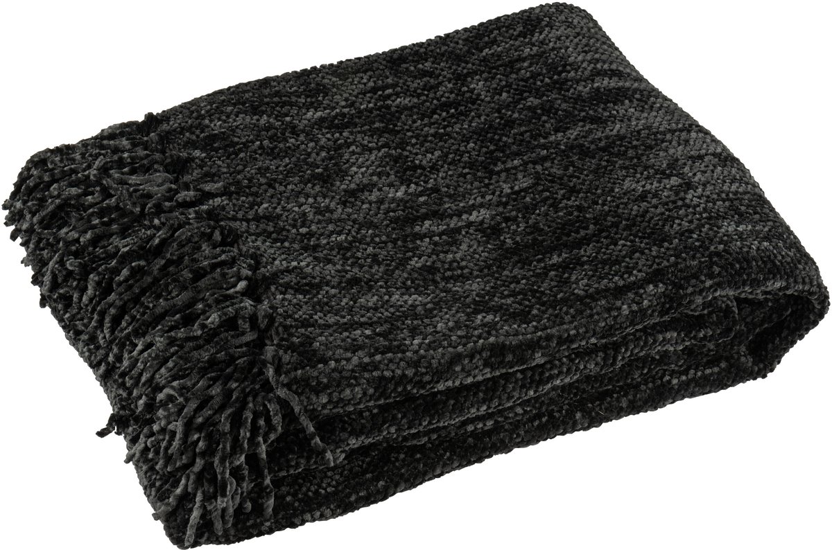 J-Line deken Chenille - polyester - zwart