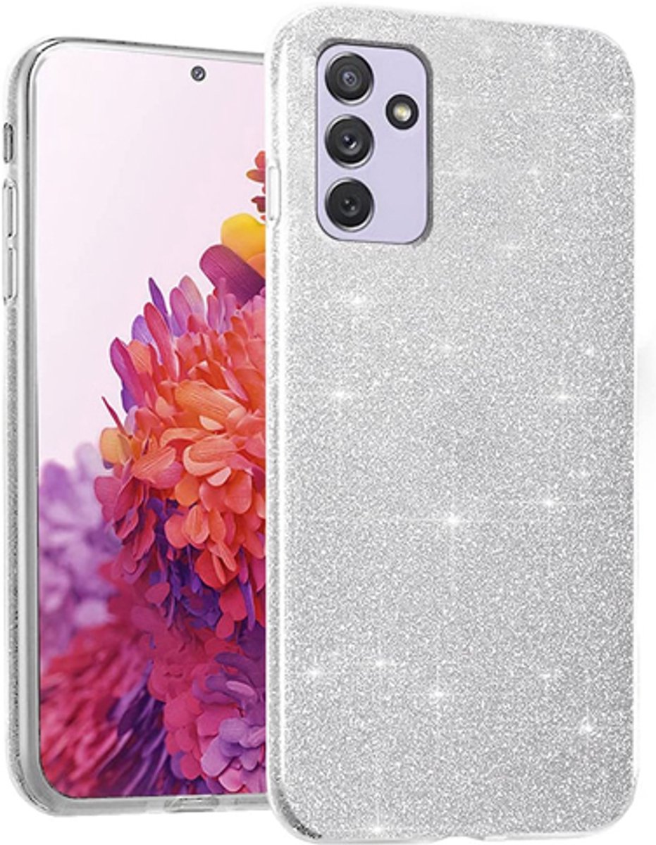 Telefoonhoesje Geschikt voor Samsung A35 - Glitter Back Cover - Zilver - Achterkantje