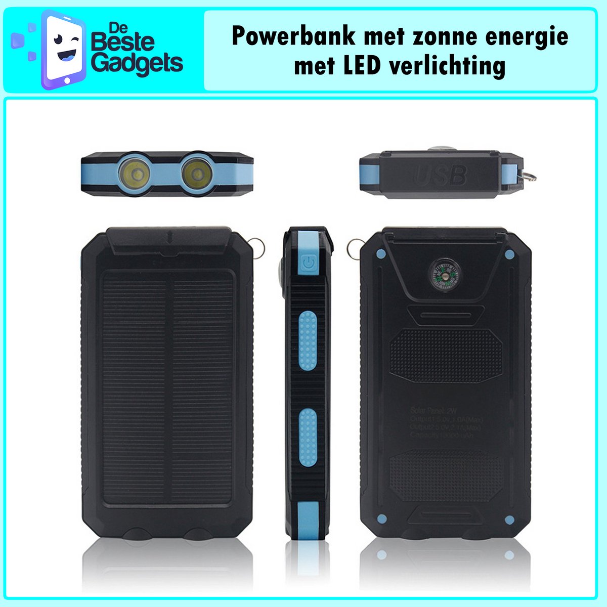 De Beste Gadgets - Solar Powerbank - 10000mAh - Powerbank - afbeelding 3