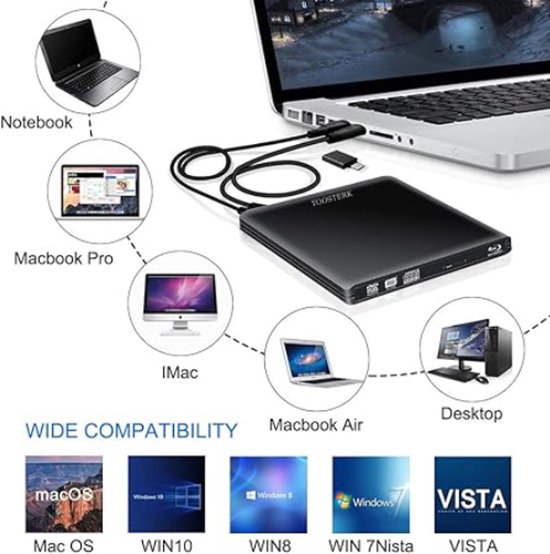 Externe CD/DVD Speler USB 2.0 - Compatibel met MacBook, Laptop en Windows 7/8 PC Zwart van Toosterk — afbeelding 3