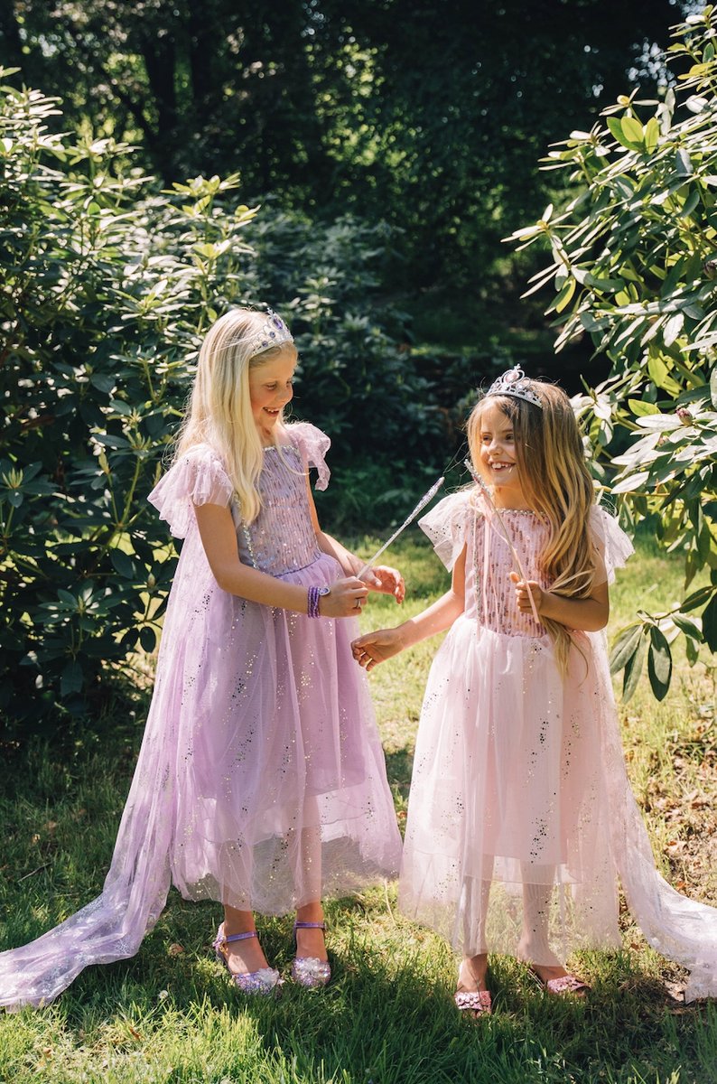 Frozen Elsa jurk - roze prinsessenjurk meisje - Het Betere Merk - Prinsessen verkleedkleding - 110/116 - Juwelenset - Prinsessenkroon - Tiara - Toverstaf - Kleed — afbeelding 6