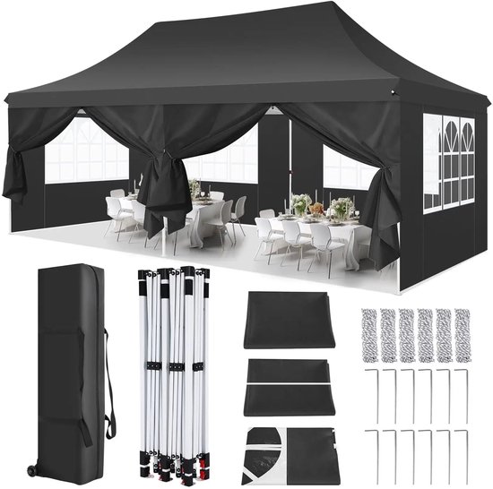 Tillvex Vouwpaviljoen 3x3m – Waterdicht, UV50+, In Hoogte Verstelbaar, Met Draagtas, Blauw