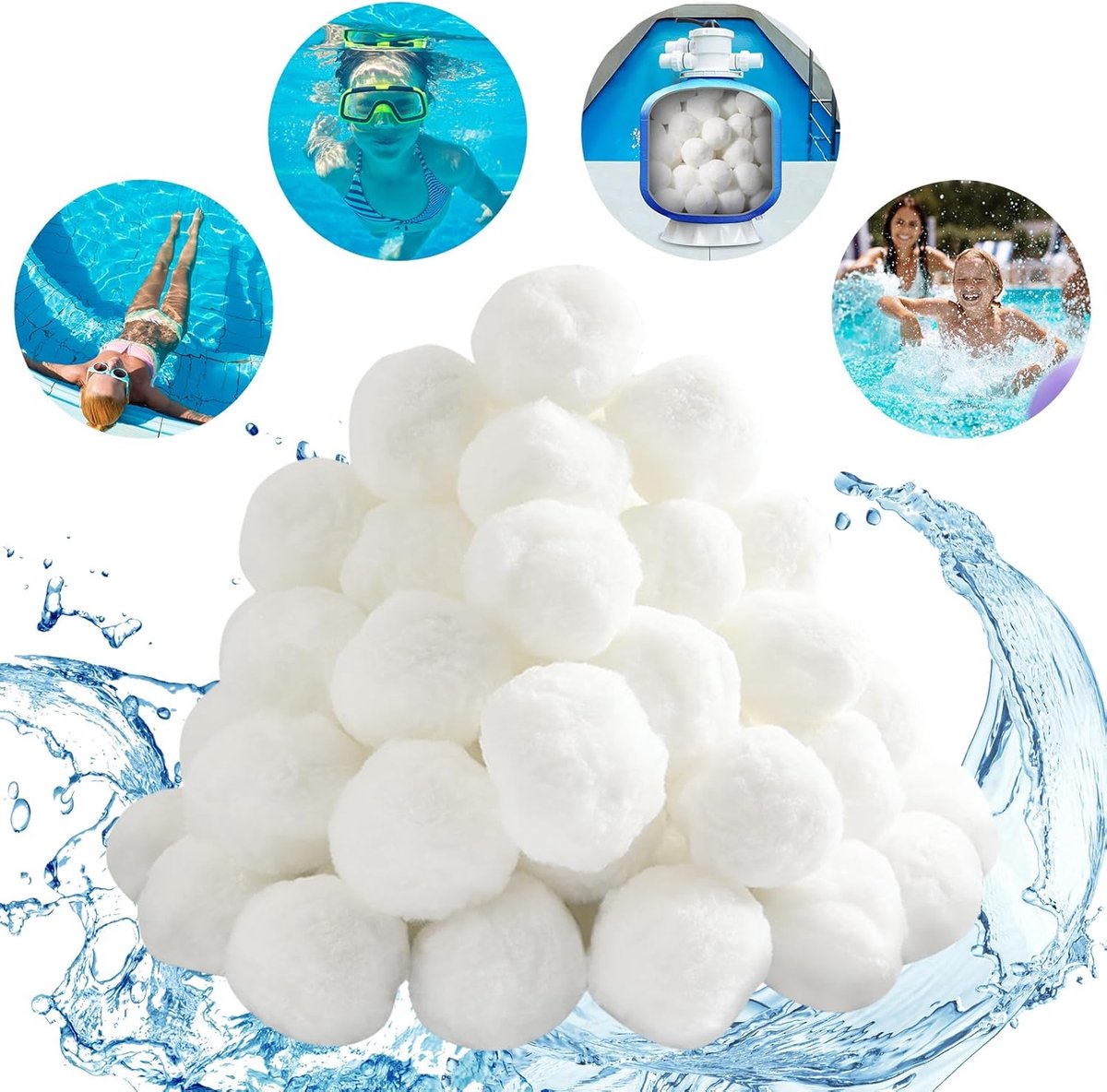 1,1 lb zandfilterpomp - Filterballen voor zwembaden - Herbruikbare zwembadballen - Vervangend filterzand voor zwembaden - Zandfilterballen voor zwembaden - Filter voor badballen - Aquariummedia - Wit