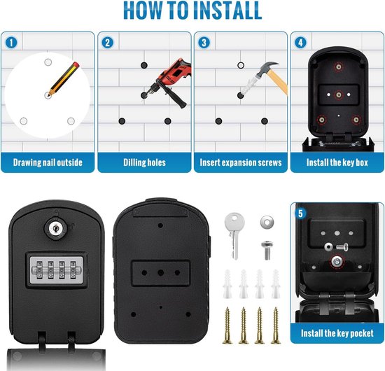 Safe Key Box [New Generation] Large Outdoor Key Box with 4 Code and ...