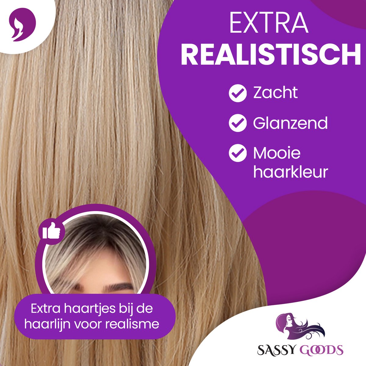 SassyGoods Blonde Pruik Blond - Pruiken Dames Lang Haar - Wig - Haarwerk - Wasbaar - Blond - 60 cm — afbeelding 4