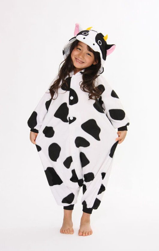 Let op: B-Keuze - KIMU Onesie Koe Pakje - Maat 110-116 - Koeienpak Kostuum Zwart Wit Gevlekt Pak - Kinder Jumpsuit Pyjama Jongen Meisje Halloween