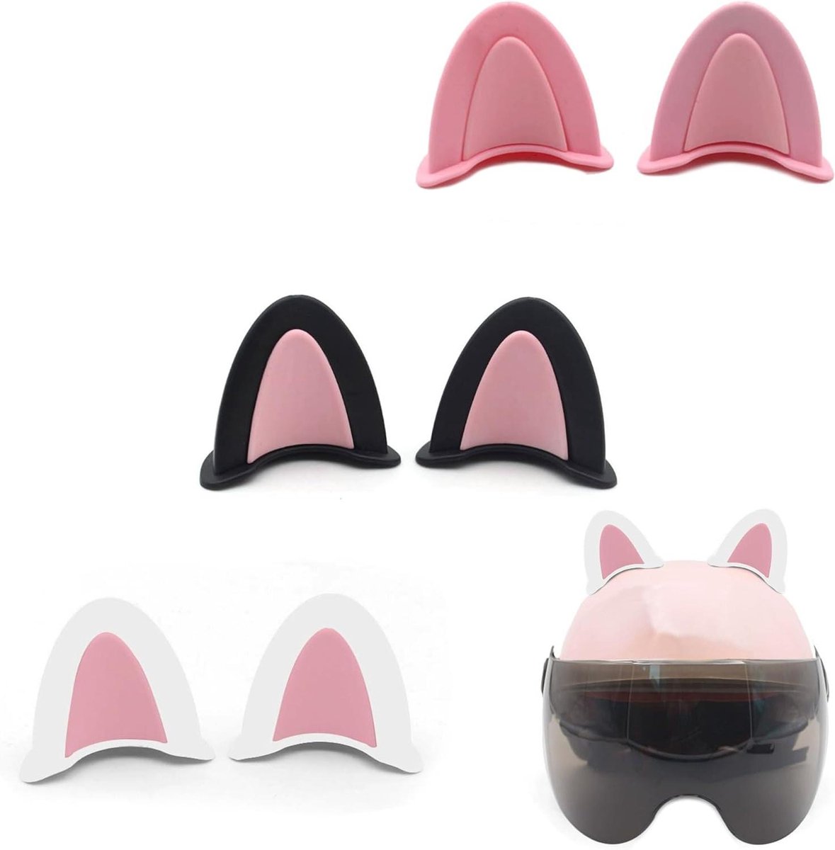 Allecto Plus - Motorhelm Decoratie Accessoires Kattenoren Siliconen Oren - Set van 3 - Helm Decoratie Accessoires