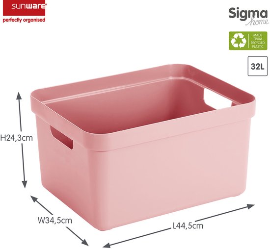 Sunware de rangement solaire / panier / coffre de 32 litres en plastique vieux rose avec couvercle transparent - 45 x 35 x 24 cm