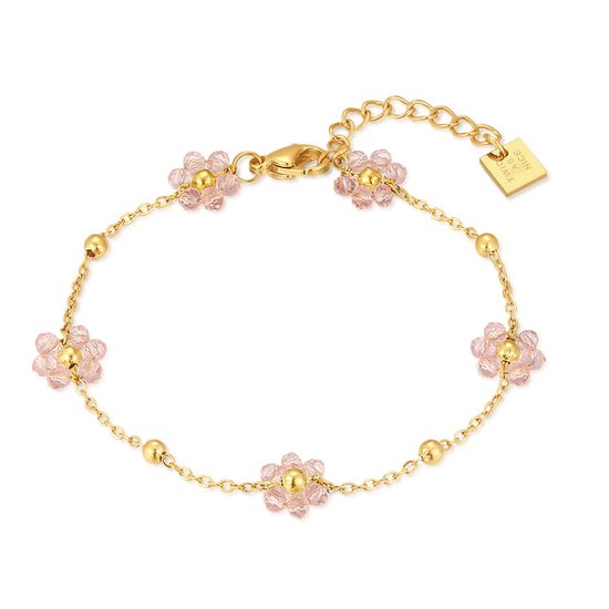 Bracelet Twice As Nice en acier inoxydable doré, fleurs 19 cm