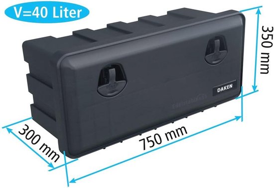 Daken Camion Boîte de rangement en plastique 750 x 350 x 450 mm 65 L