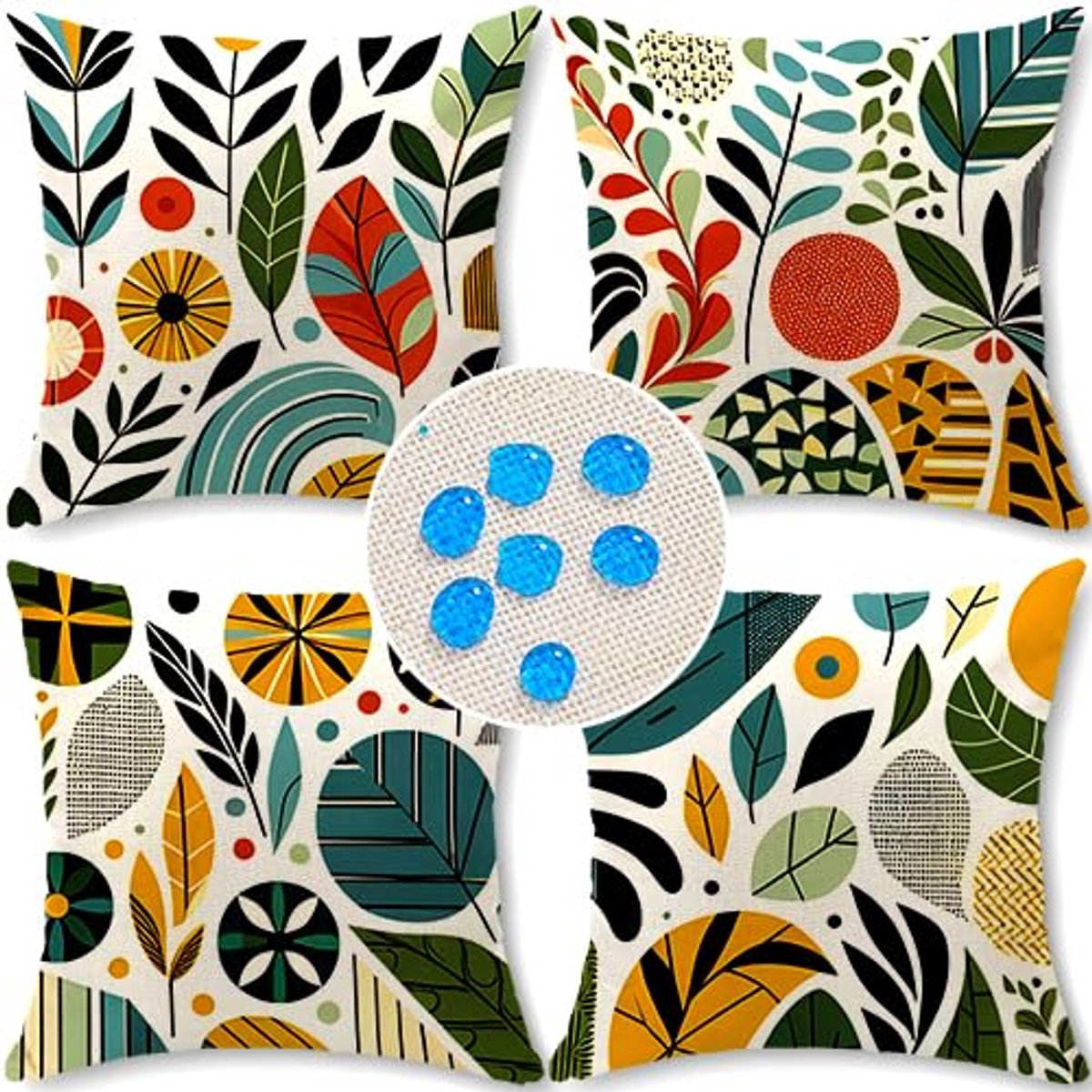 Ibenzoa Set van 4 Weerbestendige Decoratieve Kussenhoezen voor Buiten met Bloemenprint 45 x 45 cm Meerkleurig