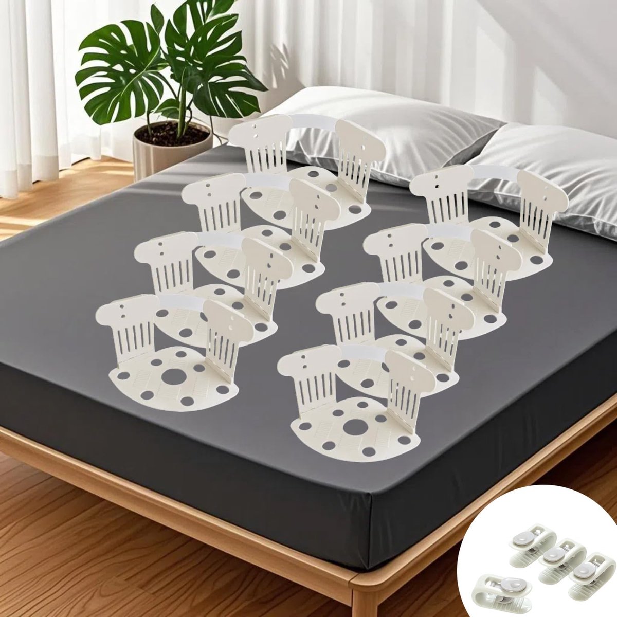Ibenzoa® Beddengoed Bevestigingsset voor Perfecte Pasvorm en Comfort, 8 Stuks Lakenspanners met Hoekfixatie