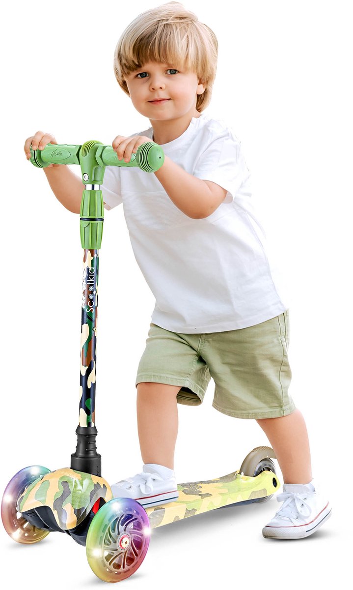 Hurtle Kinderstep - 3 Lichtgevende LED Wielen - Draagbaar - Hoogte verstelbaar - Camouflage