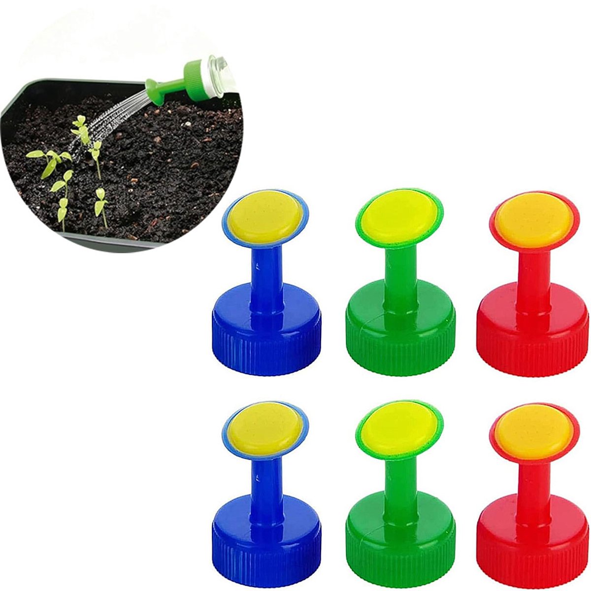 Fles gieter- Plantenspuit - gieter - Jonge Planten Flesgieter dop - Sproeier - Sproeiersproeier - Flesdop- Fles plantenspuit -Dop van een gieterfles - kunststof - voor planten en potten- Water geven - 6 stuks-4.5x2.4x3cm